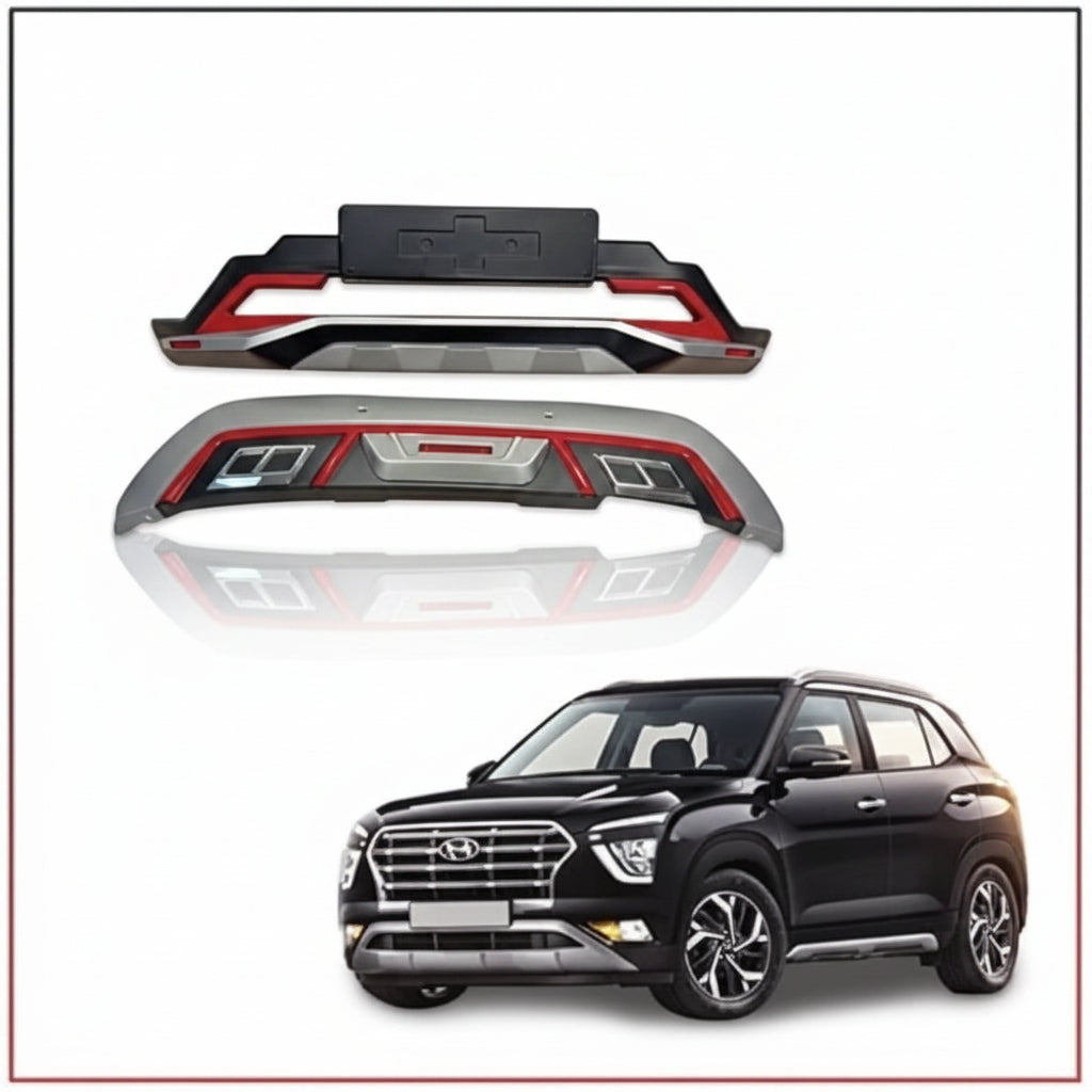 Front and rear diffuser for creta with car on a white background.