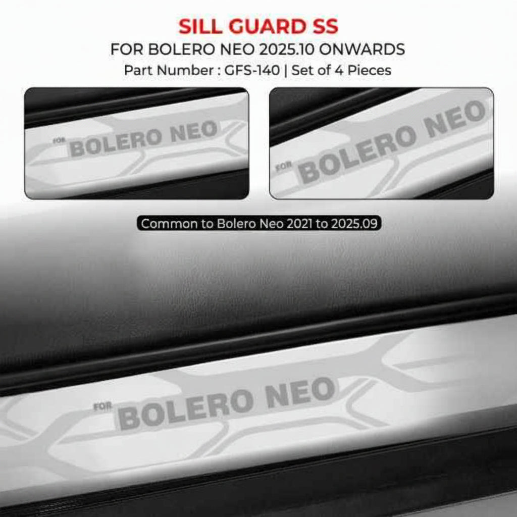 Sill guard for Bolero Neo with part number GFS-140 on a black background