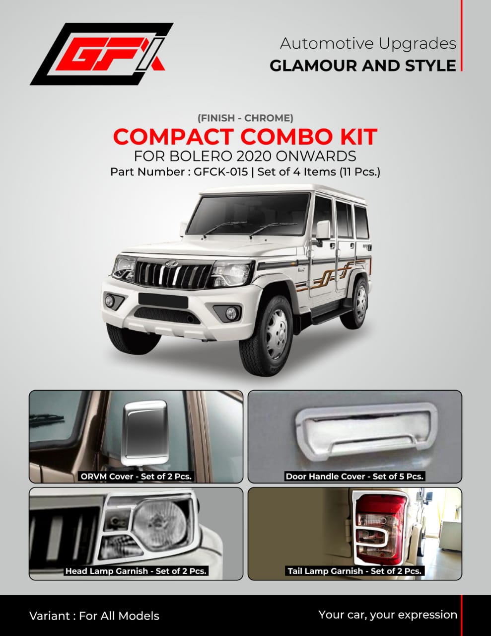 Mahindra Bolero 2020 piano black finish Compact combo kit