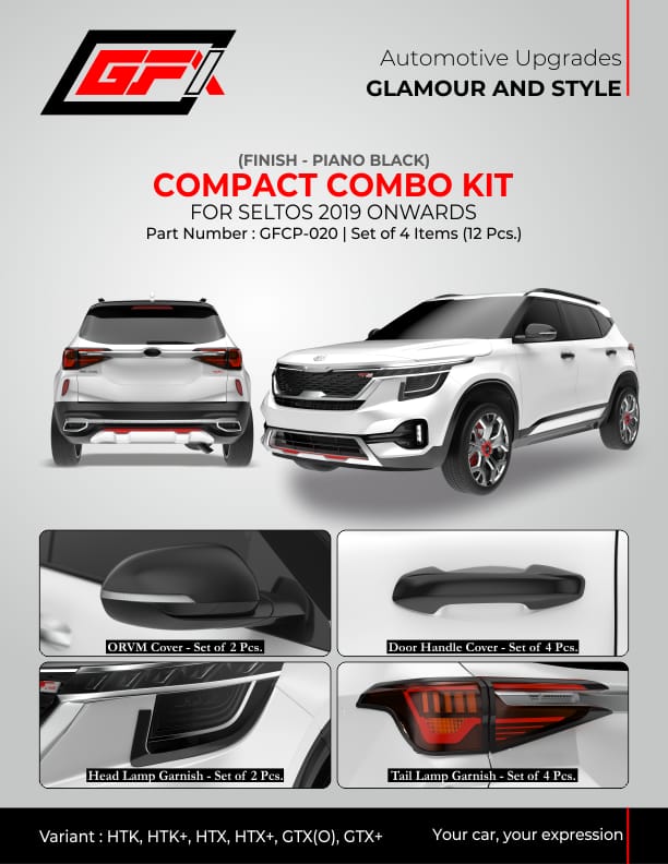 Kia Seltos 2020 piano black Compact chrome finish Combo Kit