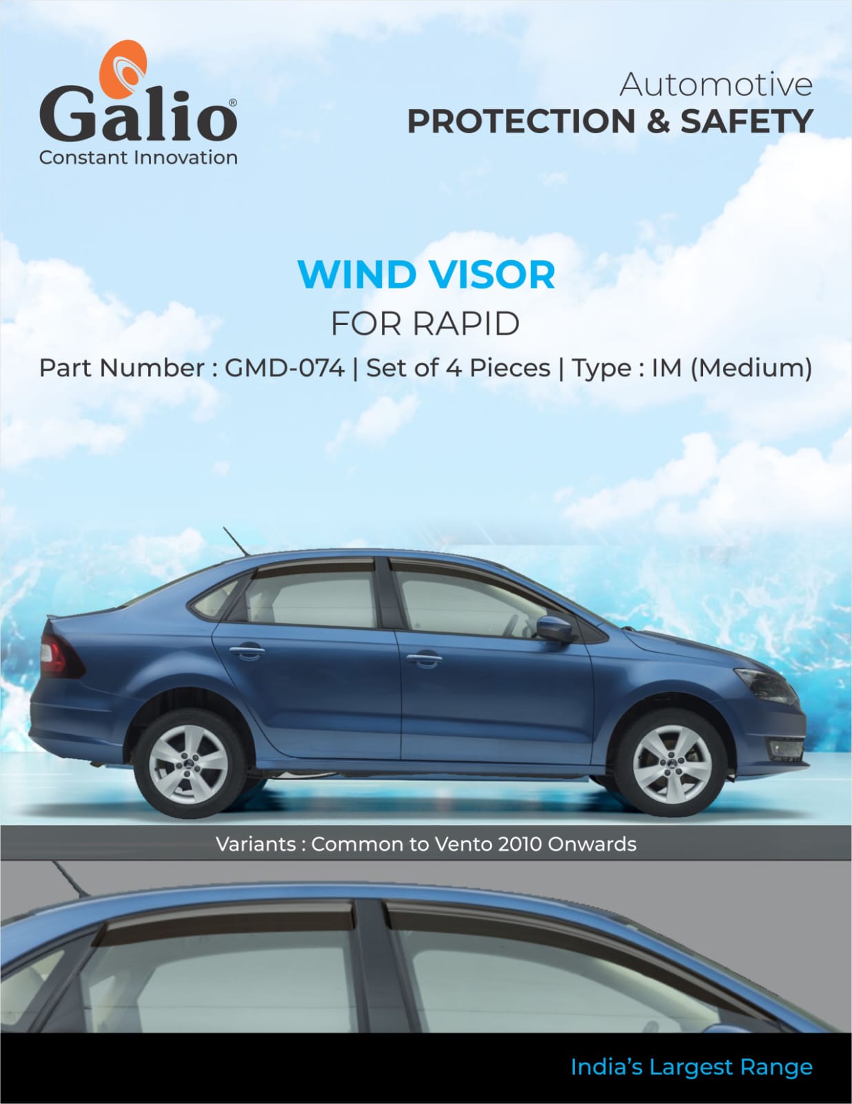 black 4 pieces door visor for Skoda Rapid