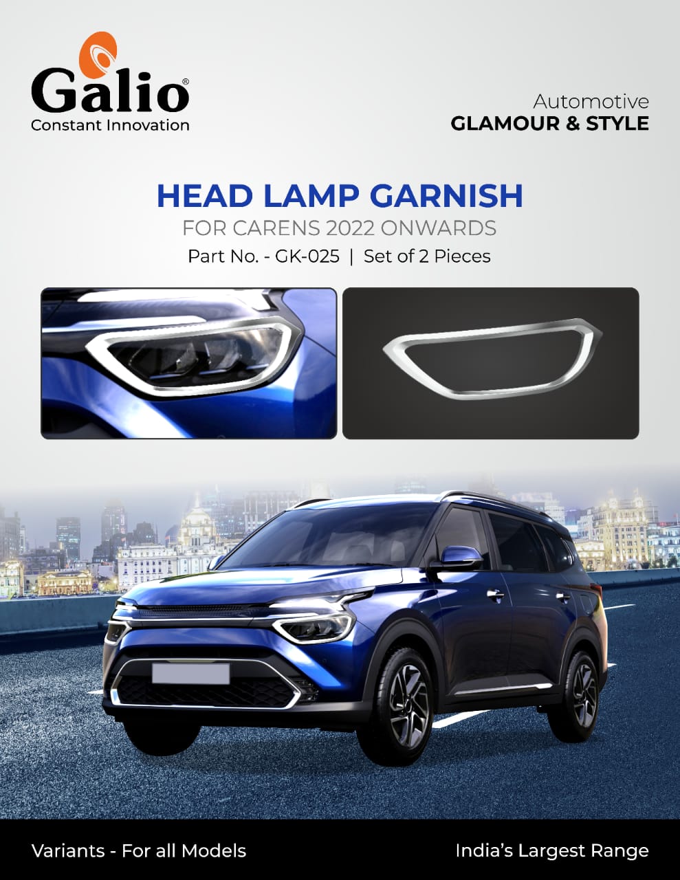 Chrome Finish Head Lamp Garnish for KIA Carens