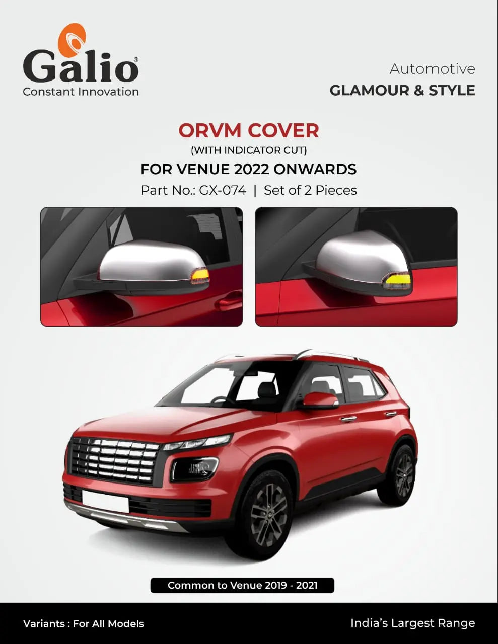 Hyundai Venue ORVM Garnish With Indicator Cut - Chrome Finish