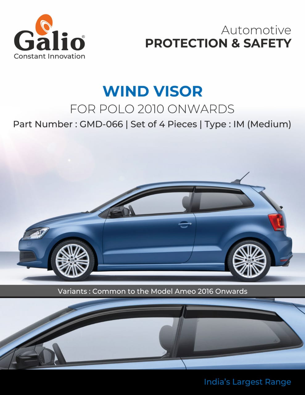 Black finish Door Visor for Volkswagen Polo