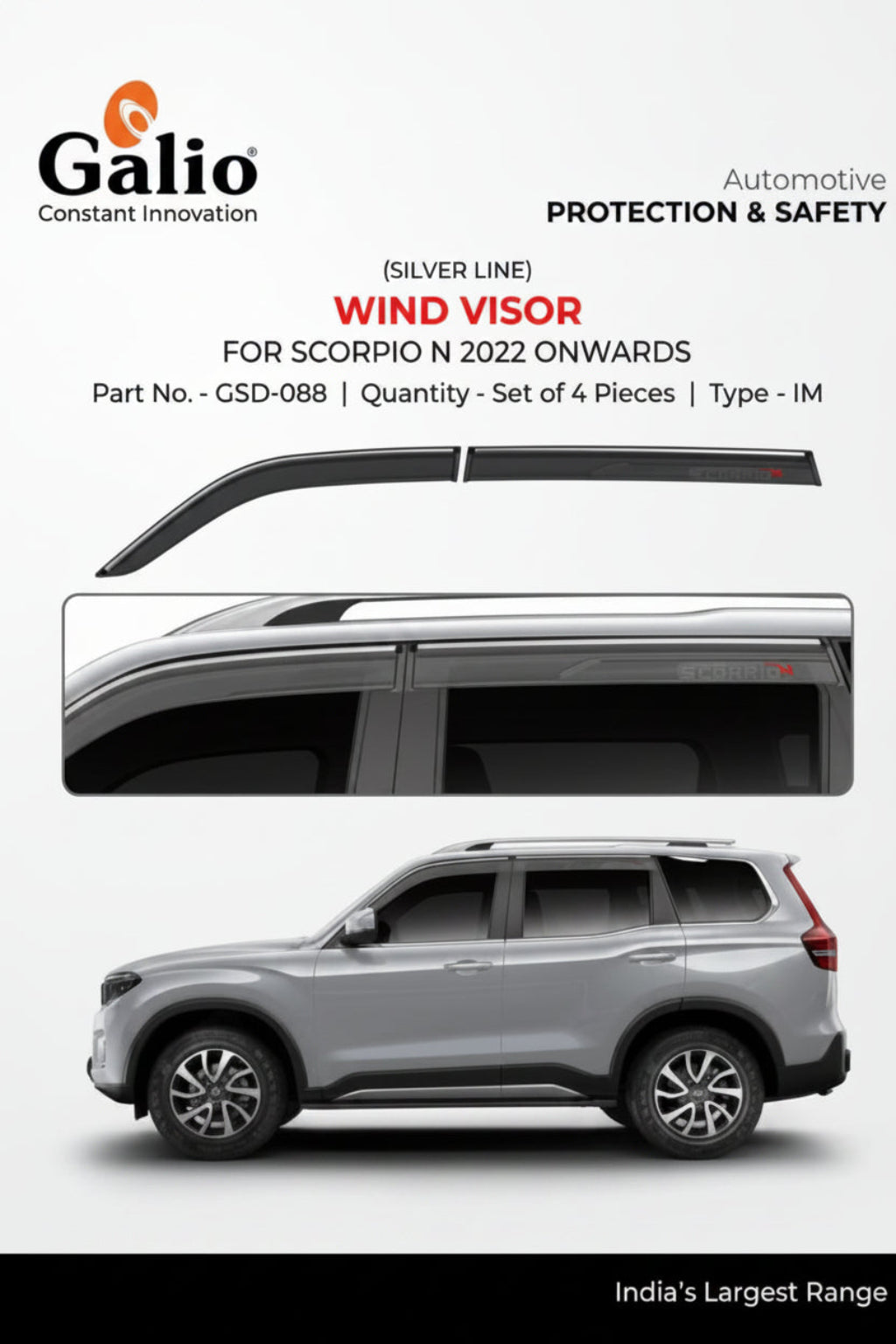 Advertisement for Galio automotive wind visors on a white background