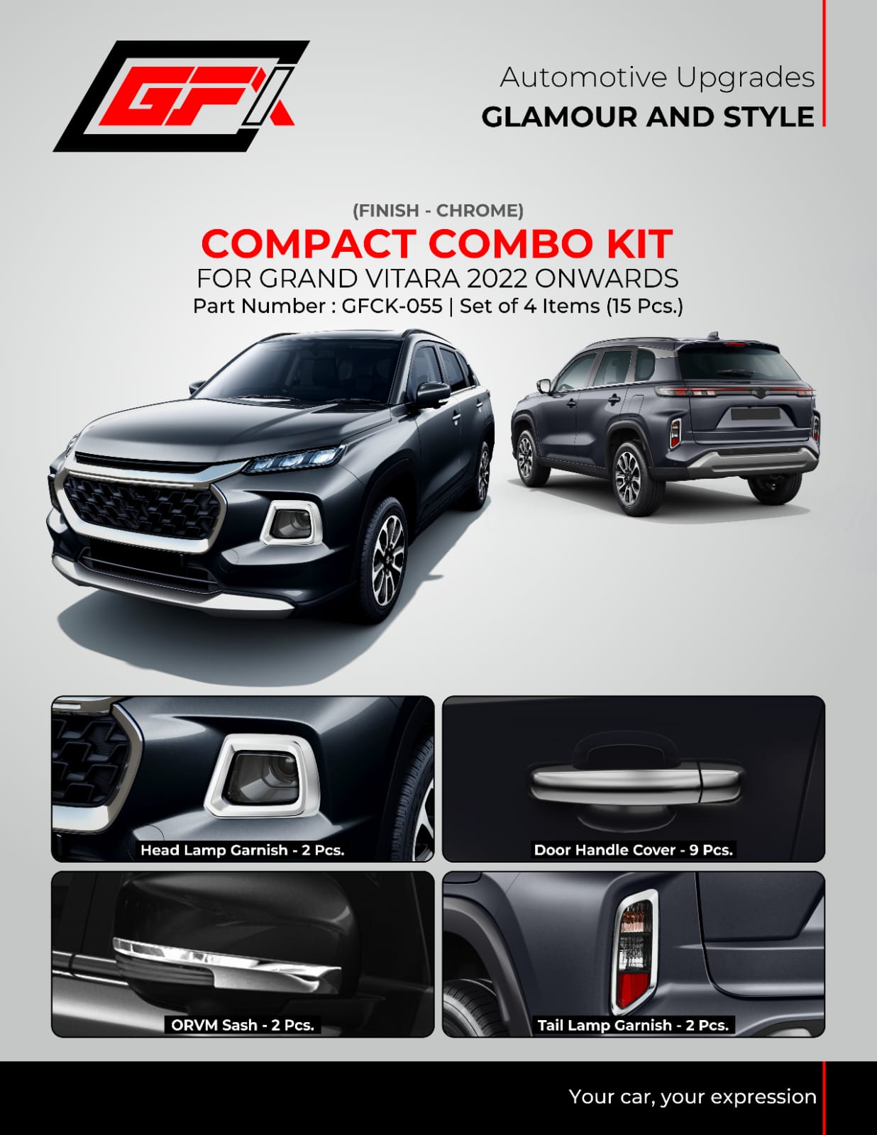 Compact Combo Kit for Maruti Suzuki Grand Vitara - Chrome Finish
