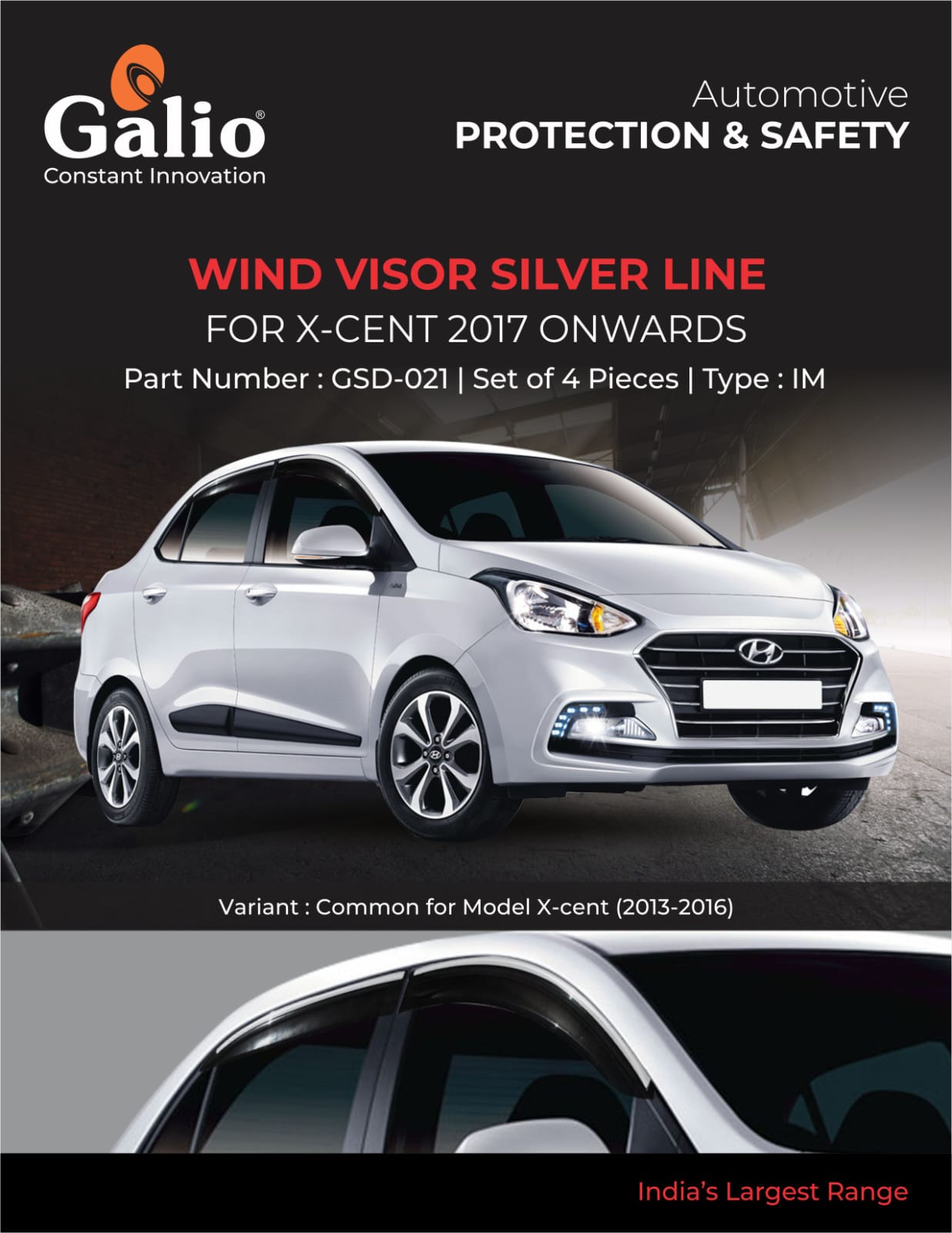 Hyundai Xcent Door Visor - Chome Line