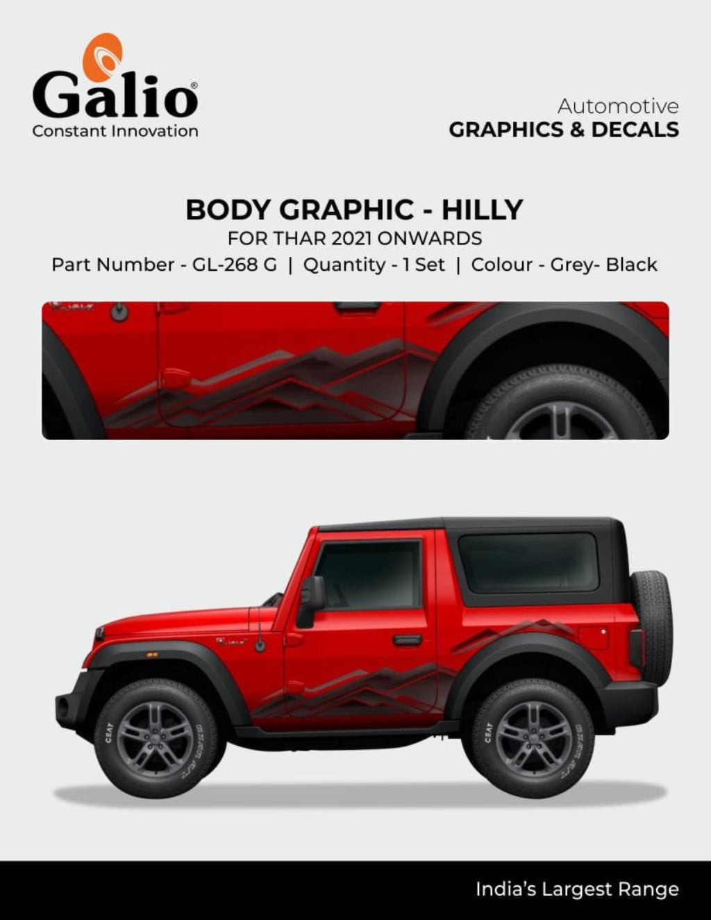 Red SUV with body graphic and Galio branding on a white background