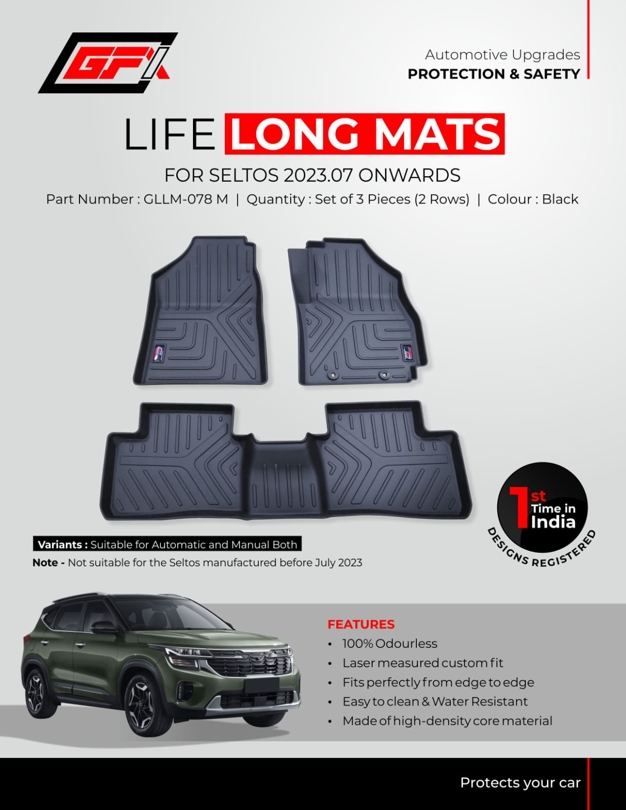 Car Floor Mat For KIA Seltos -Model 2023 Onwards