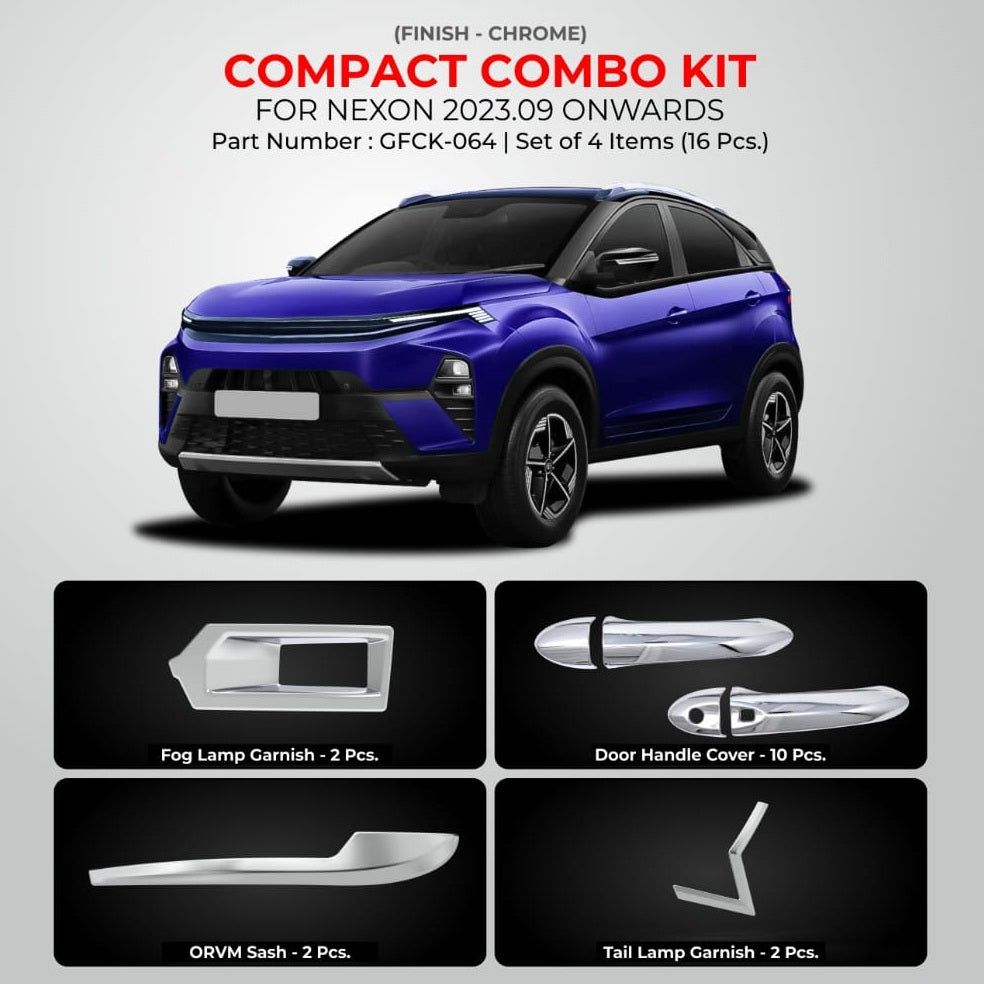 Chrome Finish Compact Combo Kit for Tata Nexon - Model 2024 Onwards