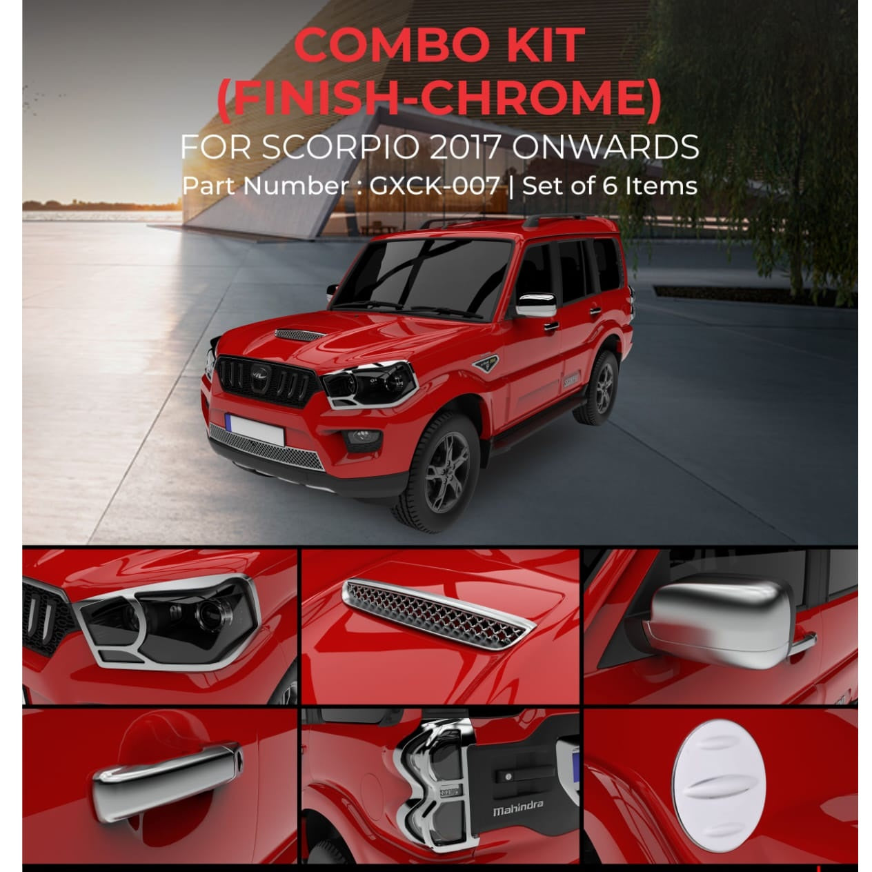 Chrome Finish Compact Combo Kit For Mahindra Scorpio - Model 2017 Onwards