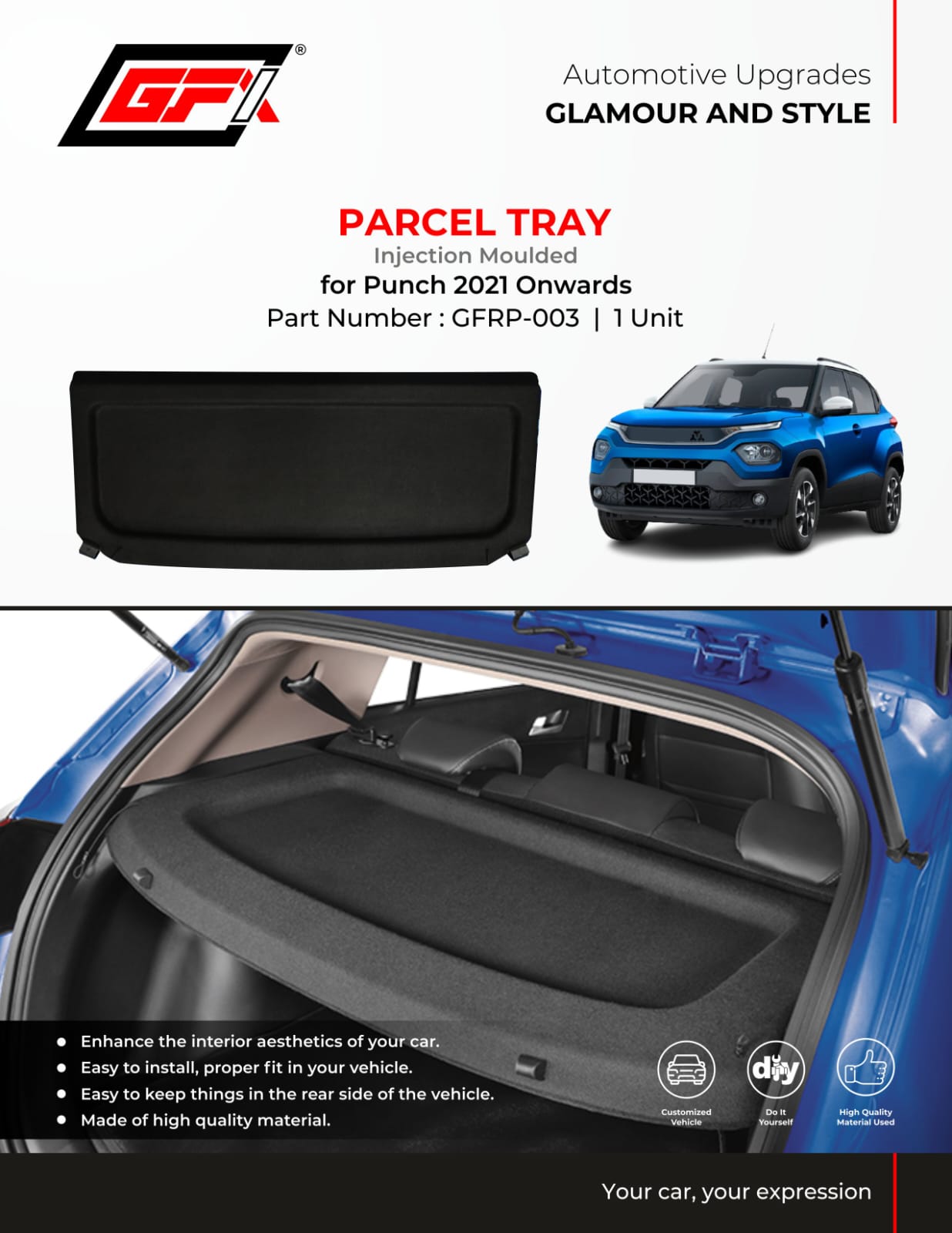 Parcel Tray For Tata Punch - Model 2021 Onwards