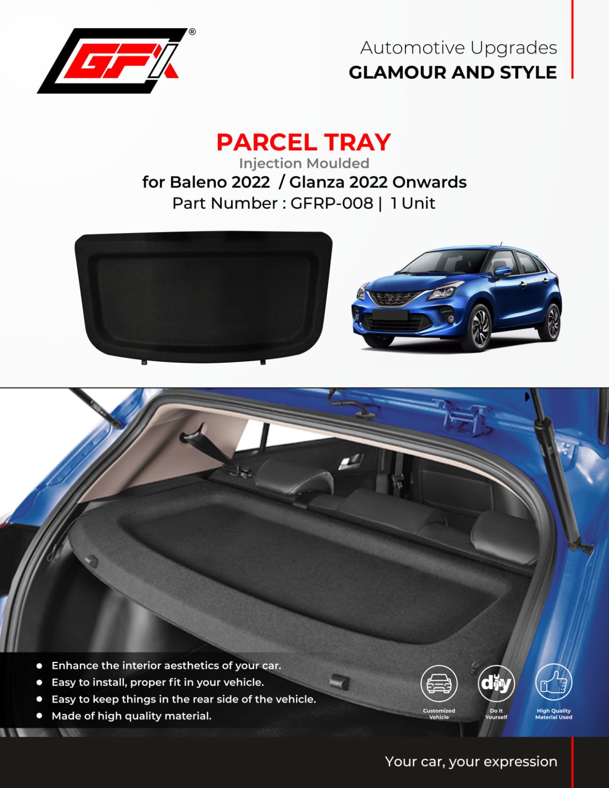 Parcel Tray For Maruti Suzuki Baleno - Model 2022 Onwards