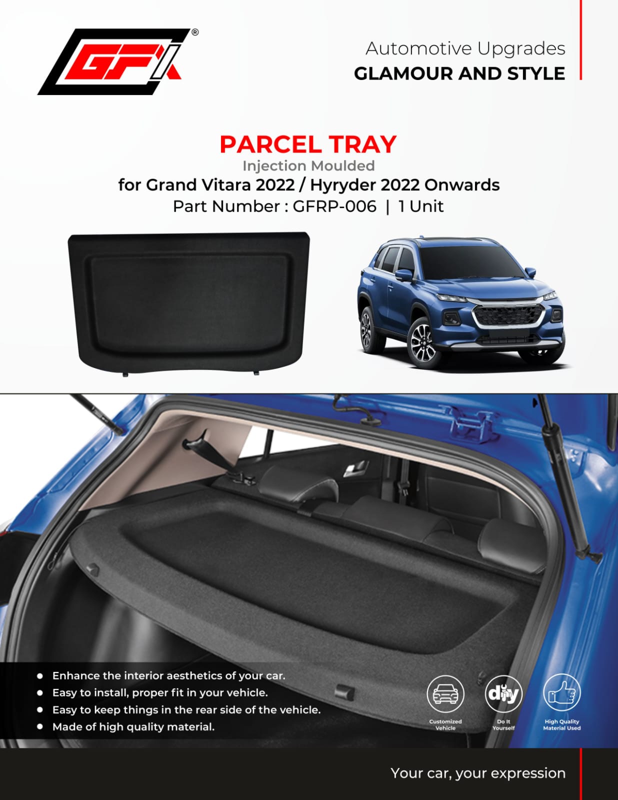 Parcel Tray For Maruti Suzuki Grand Vitara - Model 2022 Onwards