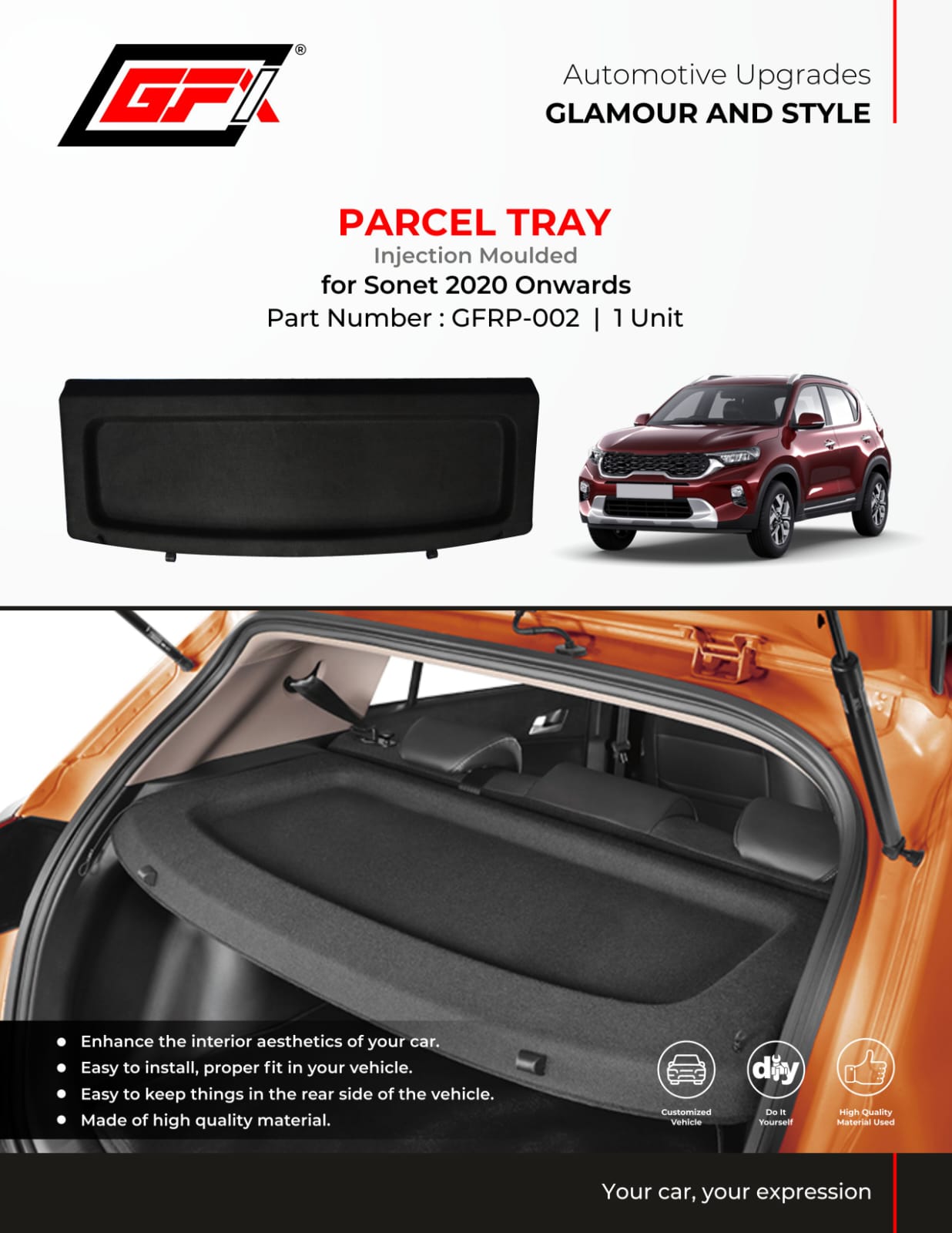 Parcel Tray For Kia Sonet - Model 2020 Onwards