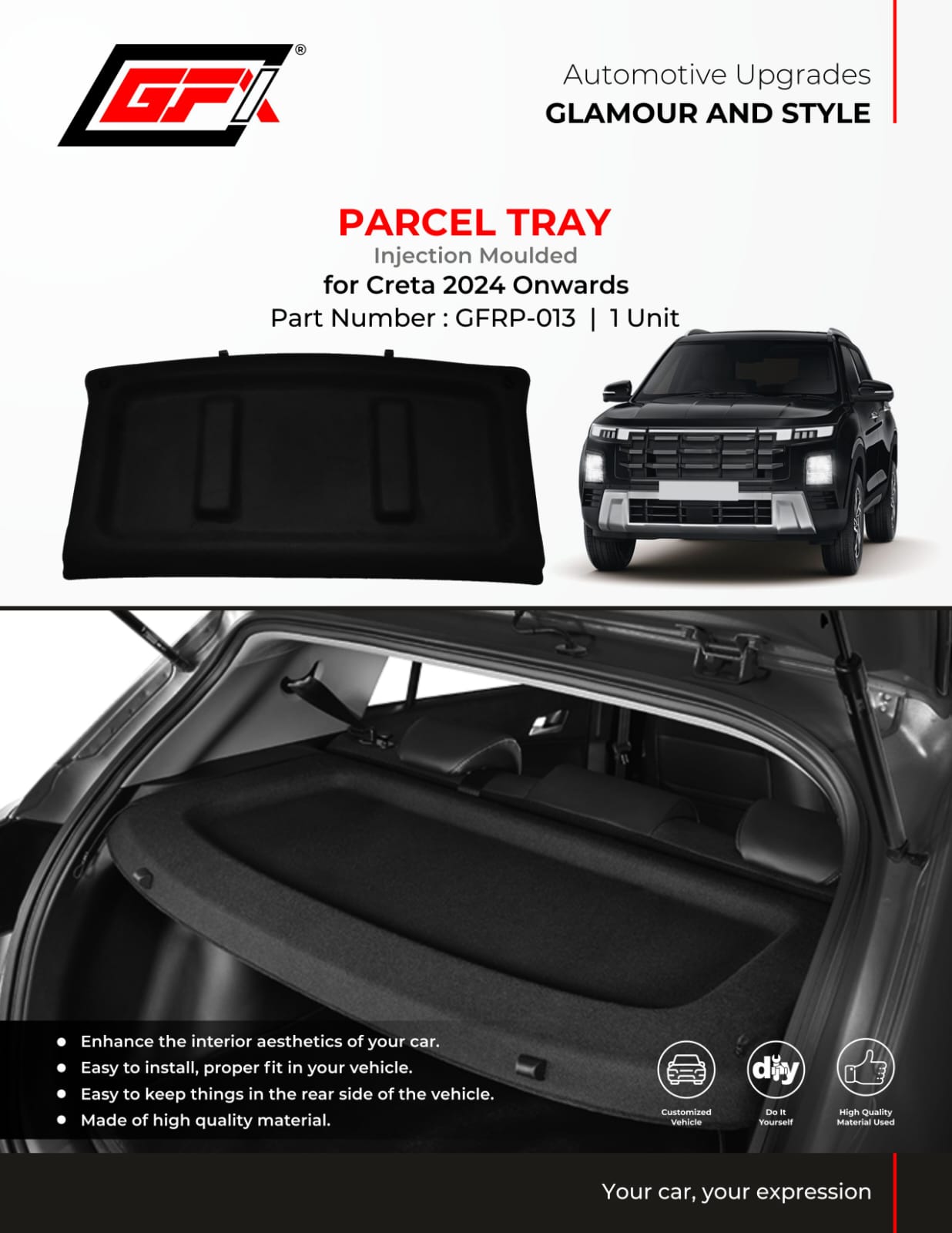 Parcel Tray For Hyundai Creta - Model 2024 Onwards