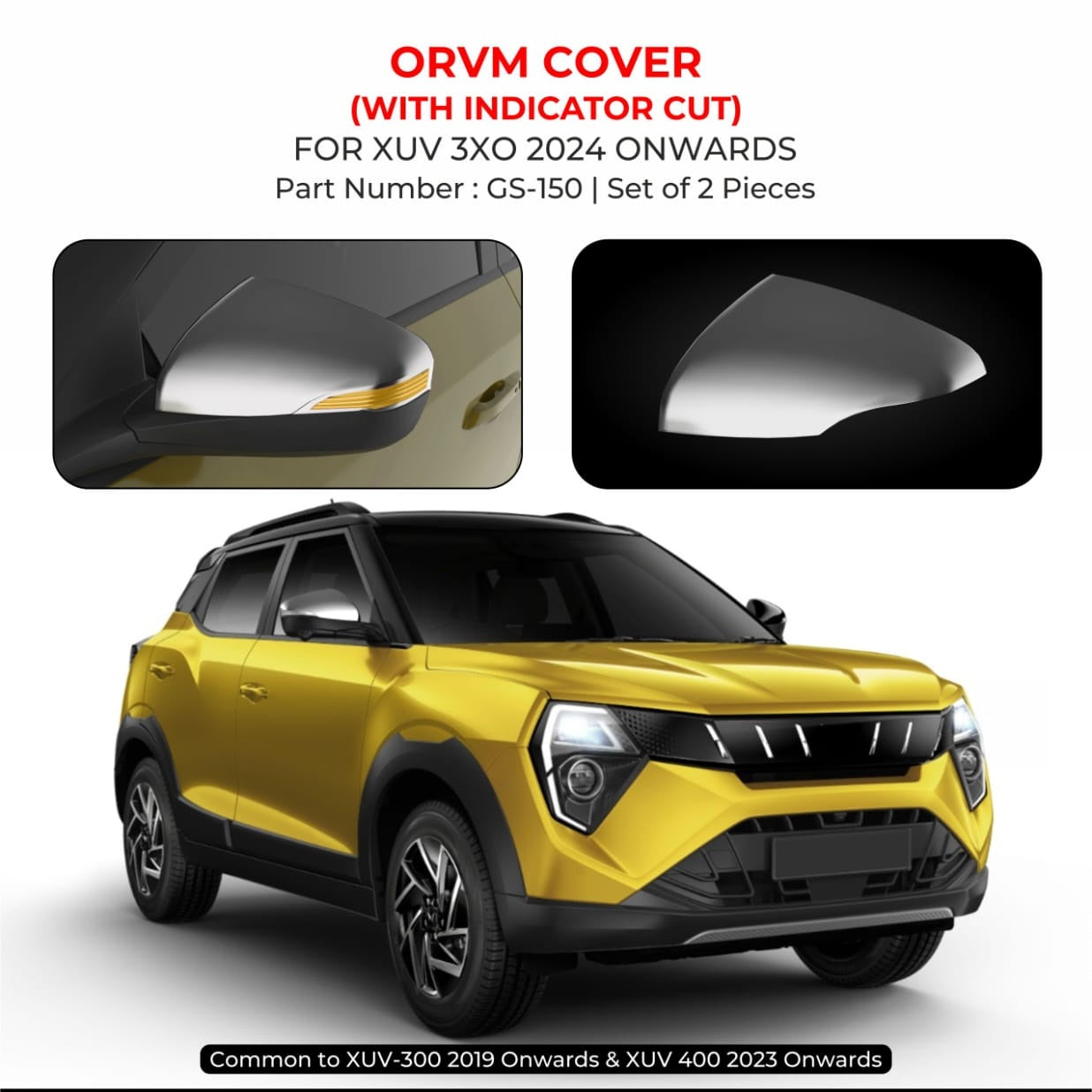 Chrome Finish ORVM Cover With Indicator Cut For Mahindra XUV 3XO - Model 2024 Onwards