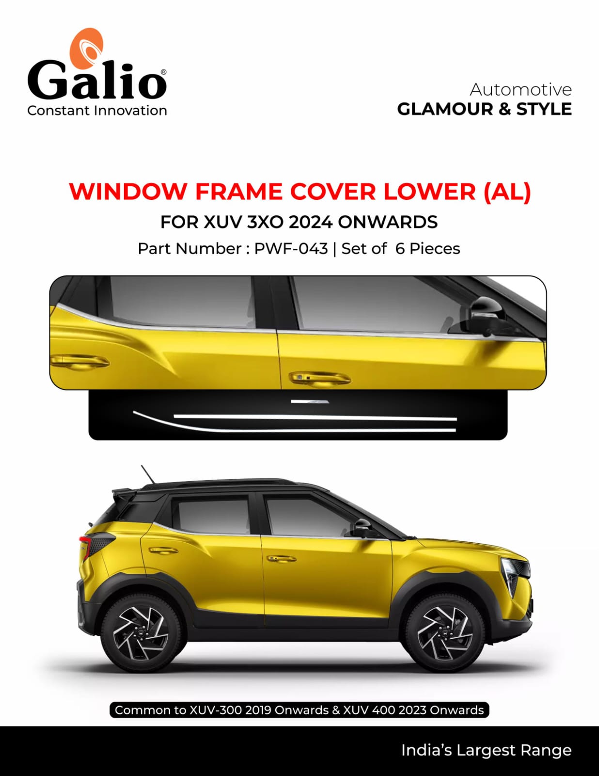 Window Frame Cover Lower For Mahindra XUV 3XO - Model 2024 Onwards