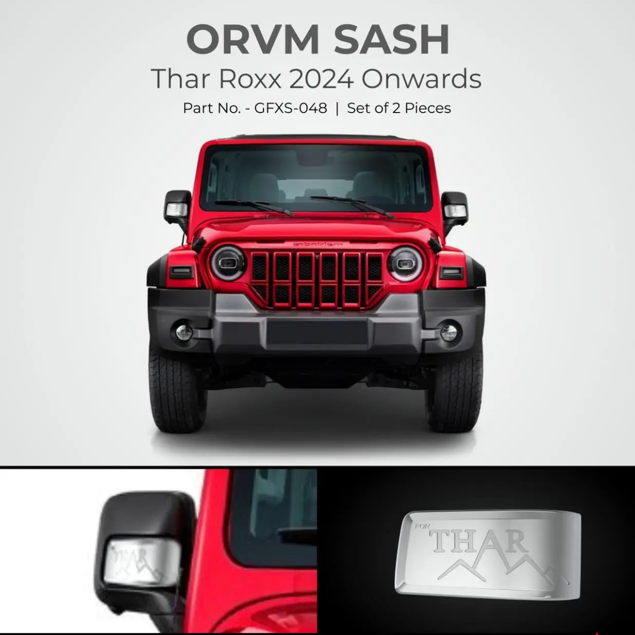 Chrome Finish ORVM Sash For Mahindra Thar Roxx - Model 2024 Onwards