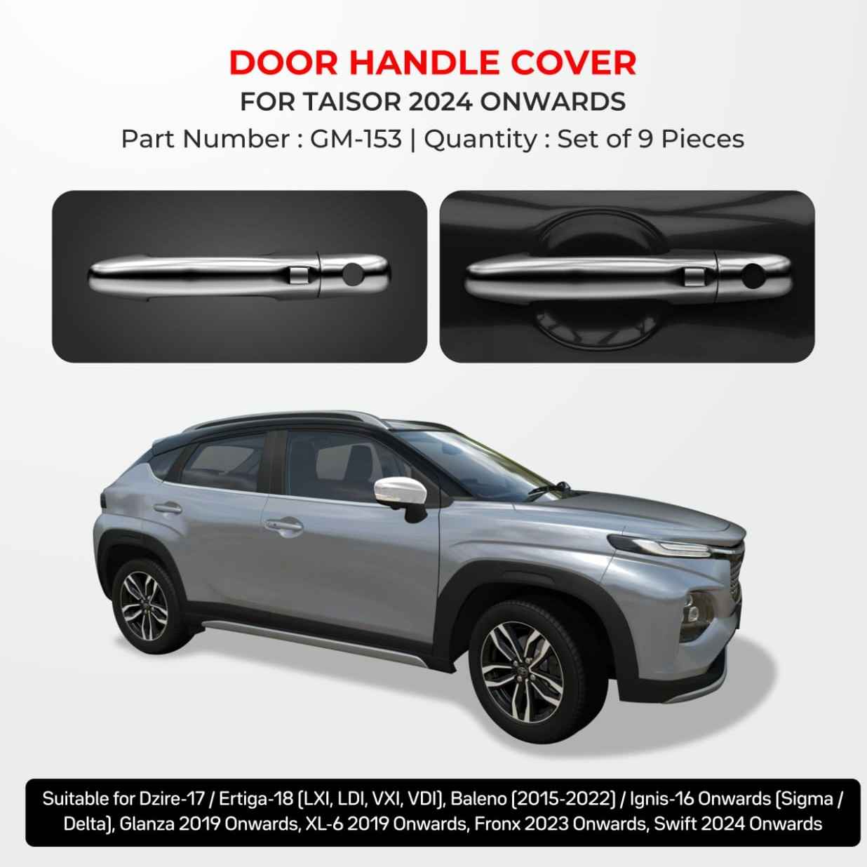 Chrome Finish Door Handle Cover For Toyota Taisor - Model 2024 Onwards