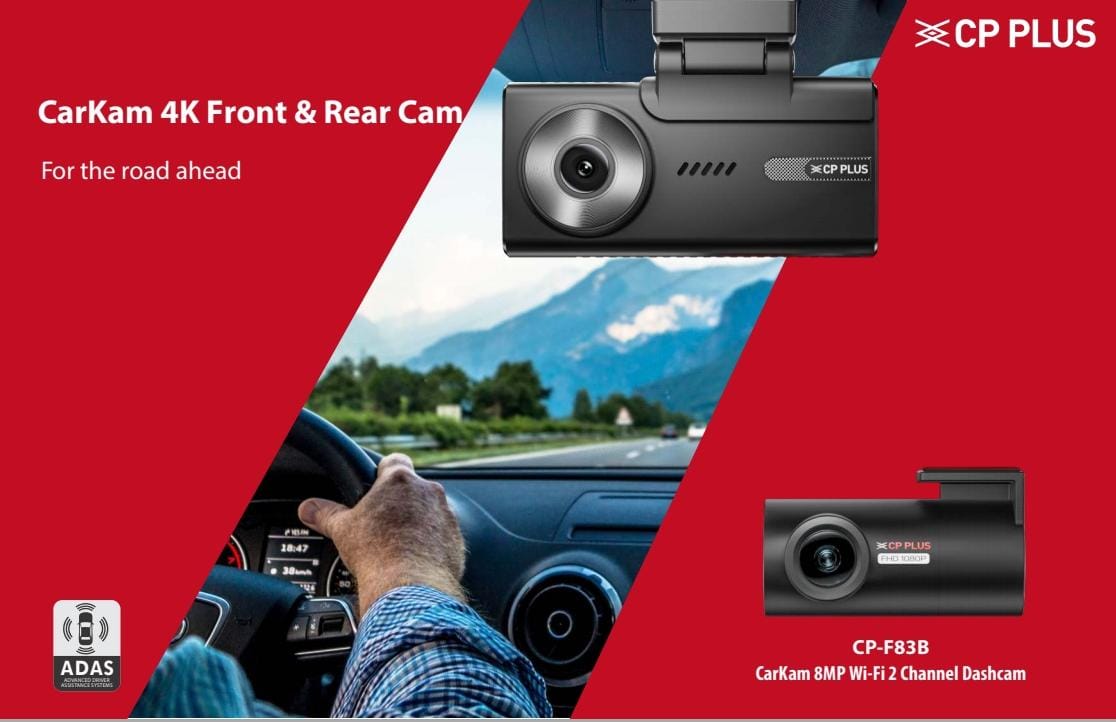 CP-F83B 4K Front, Rear & Cabin Dashcam with GPS | 8MP 2K Reoslution | in-Built GPS & G-Sensor | 4.3" Inch Touch Screen Display