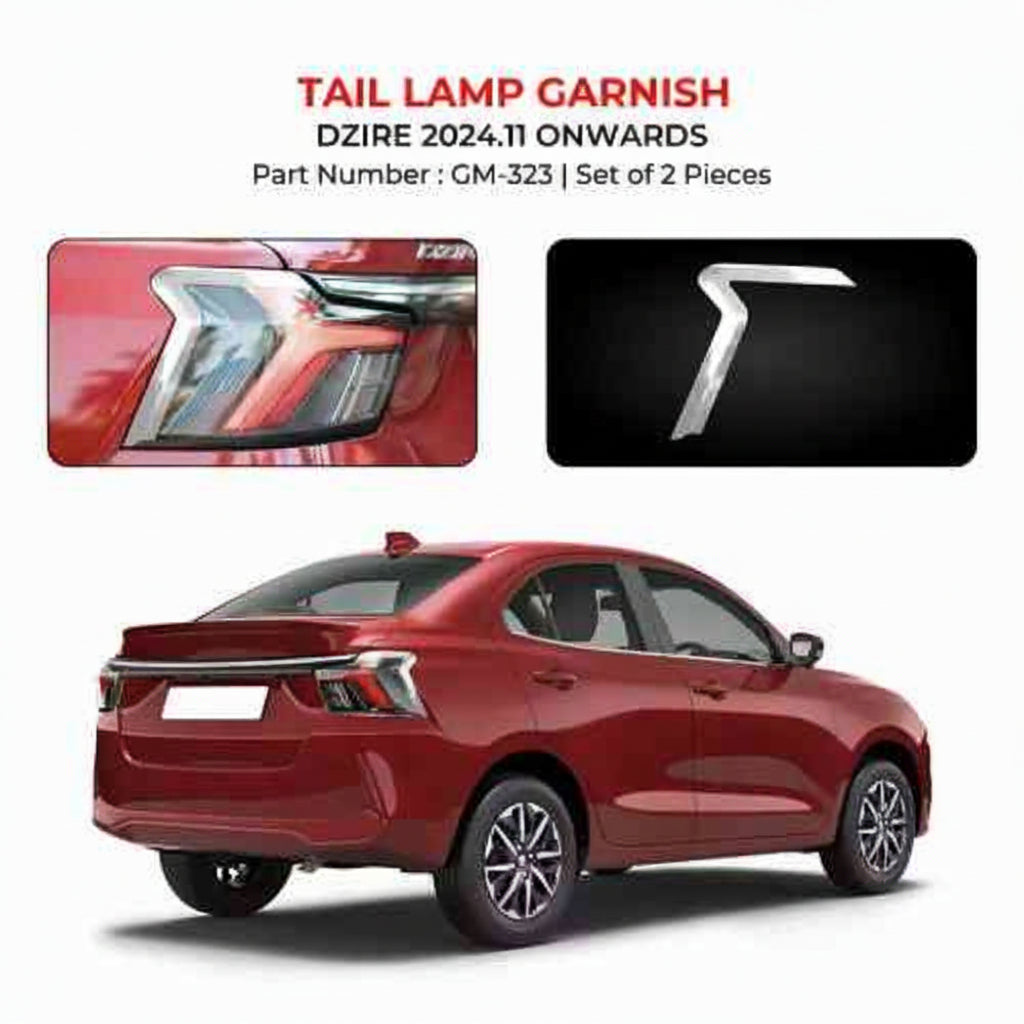 Car tail lamp garnish set with a red car and product images on a white background