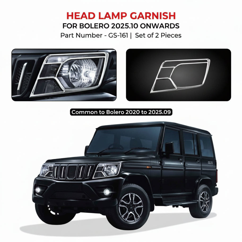 Headlamp garnish set for Mahindra Bolero with vehicle illustration.