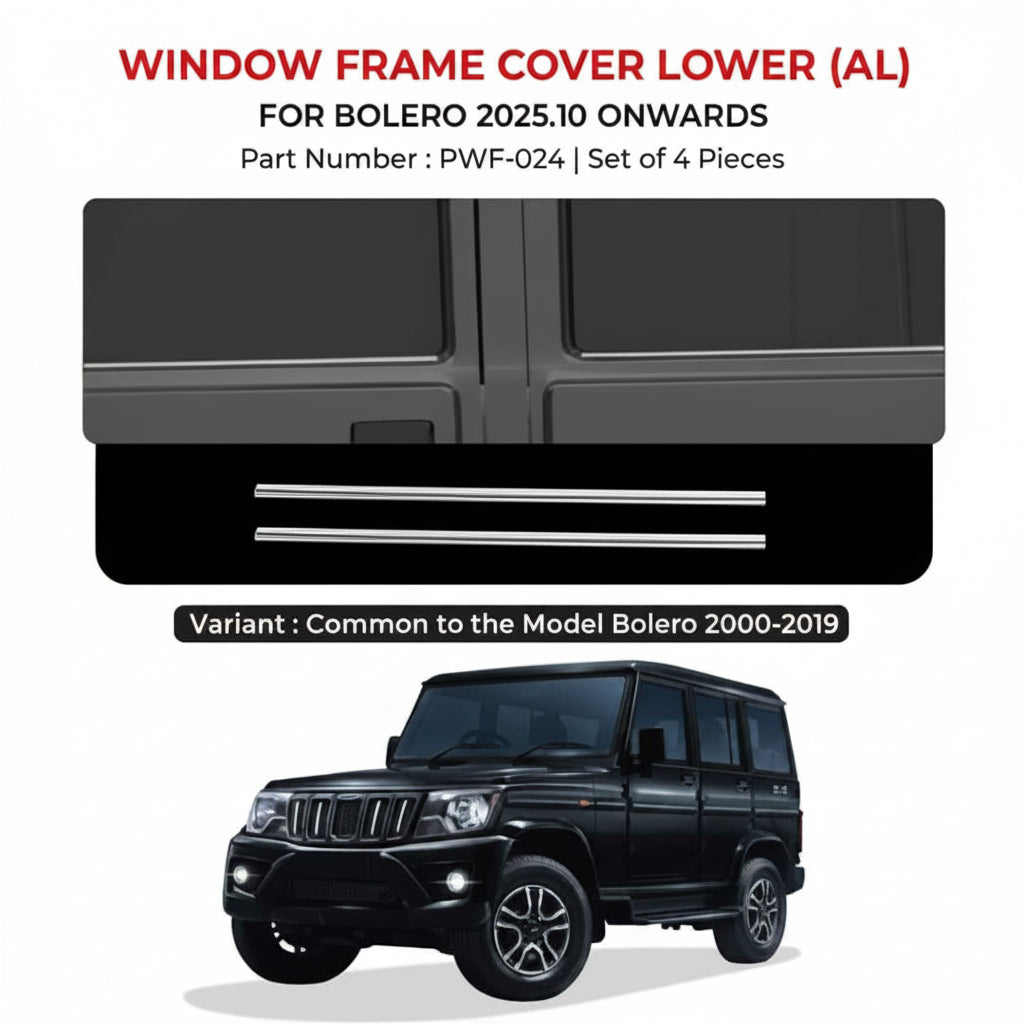 Window frame cover lower for Mahindra Bolero with product details on a white background