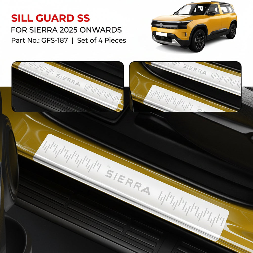 Sill-guard set for the Tata Sierra vehicle with car model and product details.