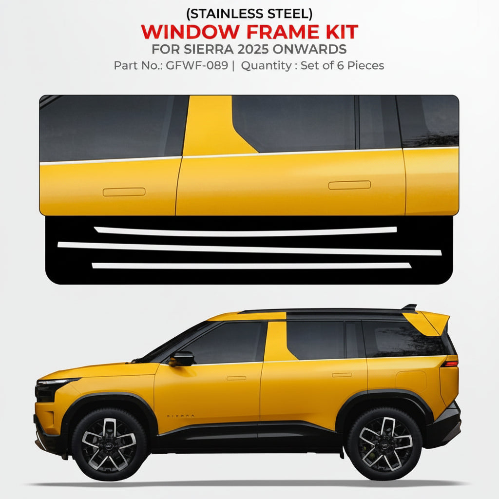 Yellow SUV with window frame kit on a white background