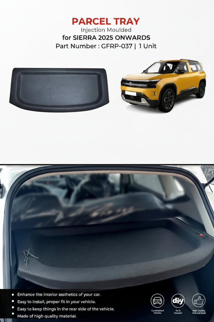 Parcel tray for Sierra 2025 onwards with car image and product details.