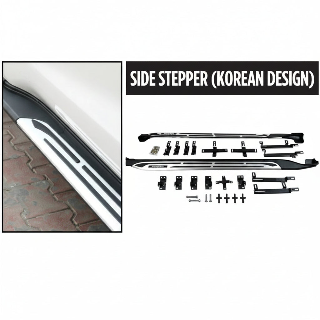 Car side step with hardware components on a white background, labeled 'Side Stepper (Korean Design)'.