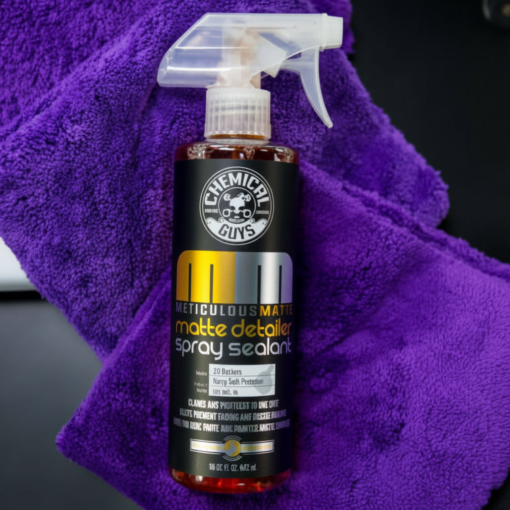 Matt Detailer by Chemical Guys on Purple microfiber cloth.