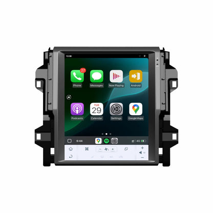 Car multimedia screen with app icons on a white background