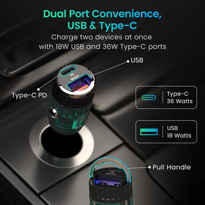 36W Type-C PD 18W USB Transparent Casing Metal Pull Handle