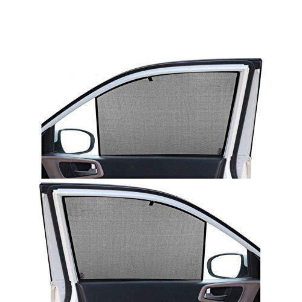 Car window screen with black frame and mesh material on a white background