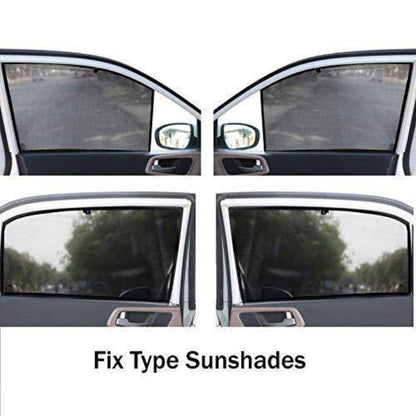 Car sunshades on a vehicle with text 'Fix Type Sunshades' at the bottom.
