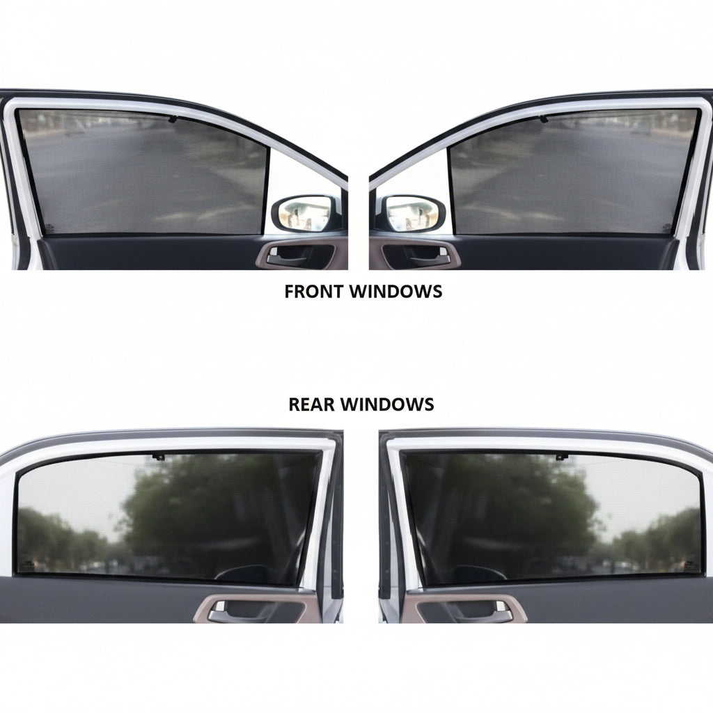Comparison of front and rear car window sunshades.