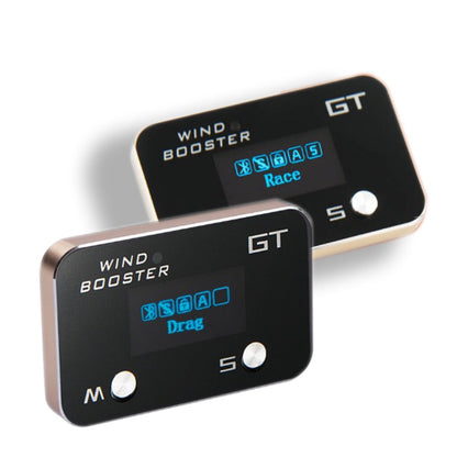 Two wind boosters with digital displays on a white background