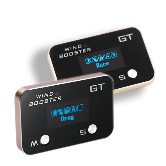 Two wind boosters with digital displays on a white background