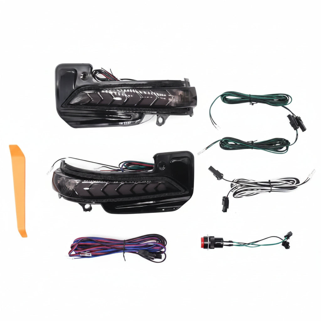 Car indicator light assembly with wiring harnesses on a white background