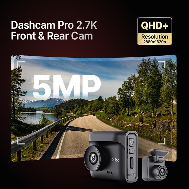 Car Dashcam Pro 2.7K | Dual Channel | Hero Group | NightPulse Vision | 5MP QHD+ Front (140°), 2MP FHD Rear