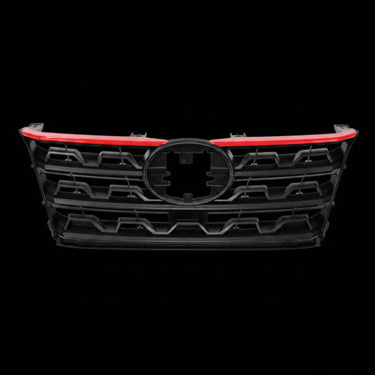 Car grille with black and red design on a white background