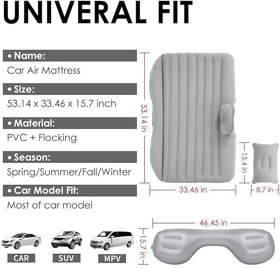Premium Car Inflatable Bed with Pump & 2 Air Pillow