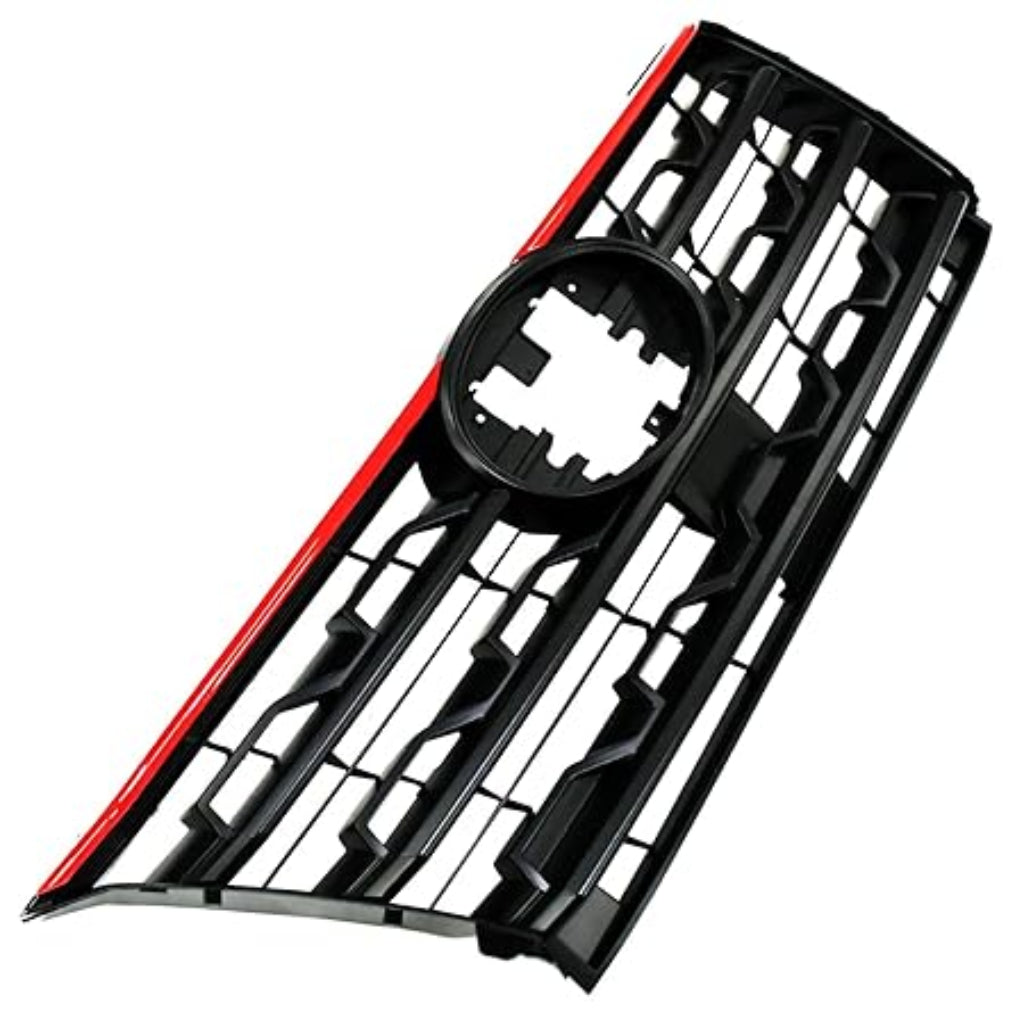 Car grille with black and red design on a white background