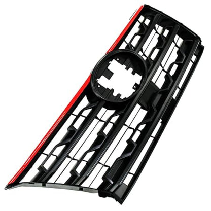 Car grille with black and red design on a white background