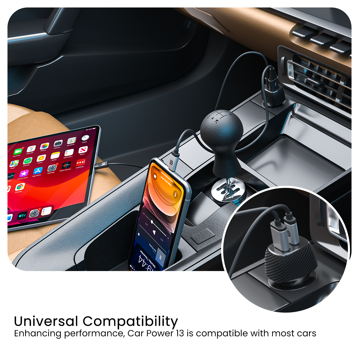 Car Power 13 Fast Car Charger with Dual Port