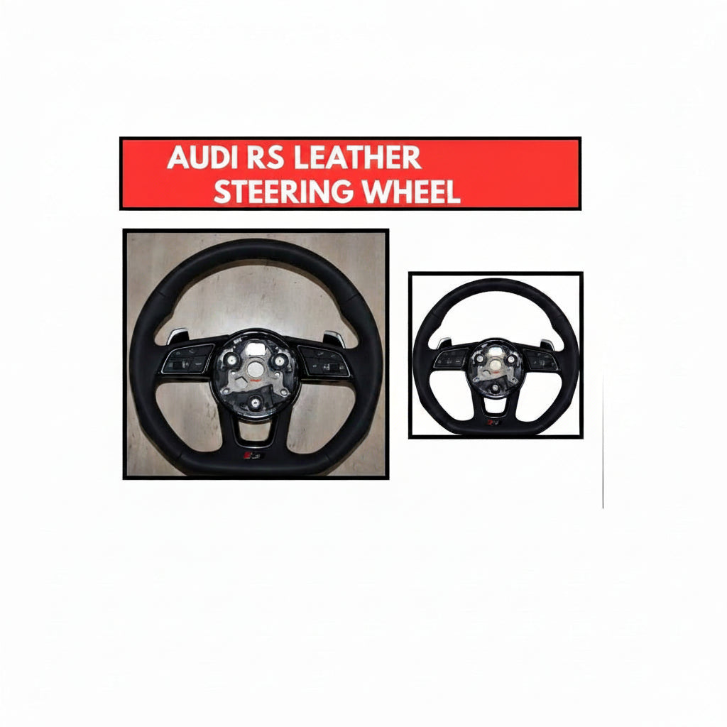 Audi RS Leather steering wheel with a red label on a white background
