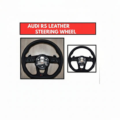 Audi RS Leather steering wheel with a red label on a white background