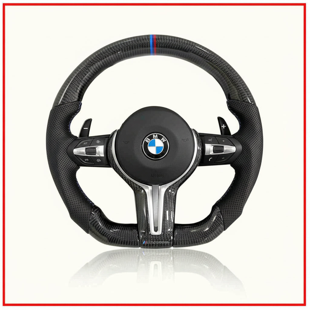 BMW steering wheel with logo on a white background